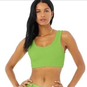 Alo Yoga Wellness Bra Green Apple Ribbed Sports Bra XS No Pads Yoga Pilates